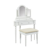 Benjara BM207324 Transitional Style Wooden Vanity Set with Padded Stool in White