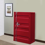 Benjara BM207430 Industrial Style Metal Base Single Door Chest with Slated Pattern, Red