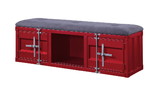 Benjara BM207432 2 Metal Door Storage Bench with Open Compartment and Fabric Upholstery, Red
