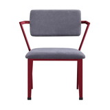 Benjara BM207446 Fabric Upholstered Metal Base Chair with Flared Armrest, Red and Gray