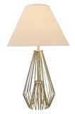 Benjara BM207456 Caged Pattern Metal Table Lamp with Flared Empire Shade, Beige and Golden