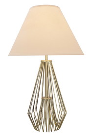 Benjara BM207456 Caged Pattern Metal Table Lamp with Flared Empire Shade, Beige and Golden