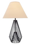 Benjara BM207457 Modern Flared Empire Shade Table Lamp with Caged Pattern, Black and Beige