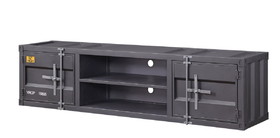 Benjara BM207477 Industrial Container Style TV Stand with Two Open Shelves, Gray