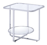 Benjara BM207515 Contemporary Metal End Table with Open Bottom Shelf, Silver and Clear