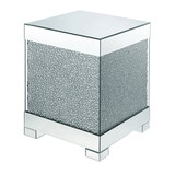 Benjara BM207522 Contemporary Square Wooden End Table with Faux Crystal Inlays, Silver