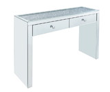 Benjara BM207524 Wooden Console Table with 2 Storage Drawers and Faux Diamond Inlay, Silver
