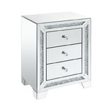 Benjara BM207533 Wooden Night Table with Storage Space and Faux Diamonds Inlay, Silver