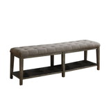 Benjara BM208035 Traditional Bench with Button Tufted Seat and Open Bottom Shelf, Gray