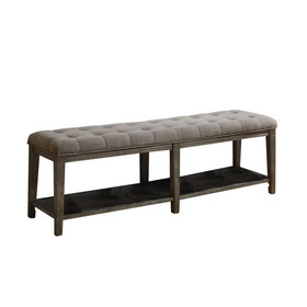 Benjara BM208035 Traditional Bench with Button Tufted Seat and Open Bottom Shelf in Gray