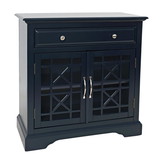 Benjara BM208482 Wooden 2 Door Accent Chest with Single Drawer and X Motif Details, Blue