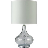 Benjara BM209013 Table Lamp with Gourd Shaped Body and Circular Drum Shade, Silver and Clear