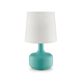 Benjara BM209051 Metal Pot Belly Base Table Lamp with 3 Way Touch Light in White and Sky Blue