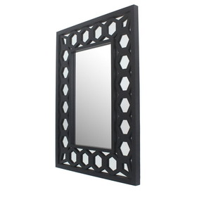 Benjara BM209114 Rectangular Wooden Dressing Mirror with Lattice Pattern Design, Black