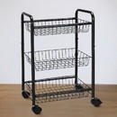 Benjara BM209158 3 Tier Metal Frame Kitchen Cart with Casters and Grid Details, Black