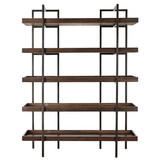 Benjara BM209257 Bookcase with 5 Fixed Wooden Shelves and Metal Frame in Brown and Black
