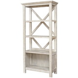 Benjara BM209264 X Shape Back Bookcase with 3 Open Shelves and 1 Open Compartment in White
