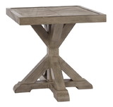 Benjara BM209277 Farmhouse Style Square Aluminum End Table with Cross Pedestal Base, Brown