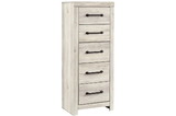 Benjara BM209316 Grained 5 Drawer Wooden Chest with Bar Pull Handles in Distressed White