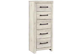 Benjara BM209316 Grained 5 Drawer Wooden Chest with Bar Pull Handles in Distressed White