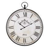 Benjara BM209350 Round Metal Wall Clock with Roman Numerals in Black and White
