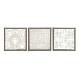 Benjara BM209358 Wooden Wall Decor with Intricate Canvas Cut Outs, Set of 3, Cream and Brown