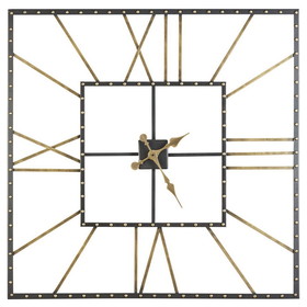 Benjara BM209367 Square Open Frame Metal Wall Clock with Roman Numerals in Black and Gold