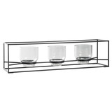 Benjara BM209403 3 Glass Hurricane Candle Holders with Metal Frame in Black and Gold