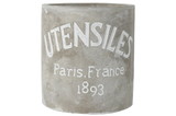 Benjara BM209436 Round Cemented Utensils Jar with Engraved Typography, Gray