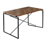 Benjara BM209583 Rectangular Wooden Dining Table with X Shape Metal Base in Black and Brown