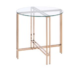 Benjara BM209588 End Table with X Shaped Metal Base and Round Glass Top, Gold