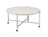 Benjara BM209592 Coffee Table with X Shaped Metal Base and Round Wooden Top, Silver and Beige