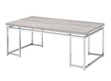 Benjara BM209595 Coffee Table with Rectangular Tabletop and Metal Legs, Silver and Brown