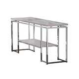 Benjara BM209597 Sofa Table with Rectangular Tabletop and Open Bottom Shelf, Silver and Brown