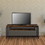 Benjara BM209602 Metal TV Stand Wooden Tabletop with and Open Shelf, Black and Brown