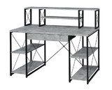 Benjara BM209610 Metal Desk with 4 Open Bottom Shelves and Bookcase Hutch in Gray and Black