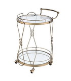 Benjara BM209612 Serving Cart with 2 Glass Shelves and Caster Support, Gold and Clear