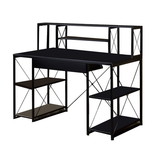 Benjara BM209613 Industrial Style Desk with 4 Open Selves and Bookcase Hutch in Black