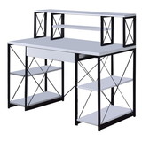 Benjara BM209614 Industrial Style Desk with 4 Open Selves and Bookcase Hutch in White