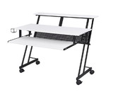 Benjara BM209623 Rectangular Top Computer Desk with 1 Shelf and 1 Cupholder in Black and White