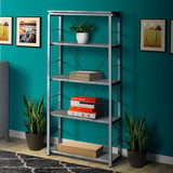 Benjara BM209626 Industrial Bookshelf with 4 Shelves and Open Metal Frame, Silver and Gray