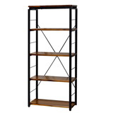 Benjara BM209629 Industrial Bookshelf with 4 Shelves and Open Metal Frame, Brown and Black