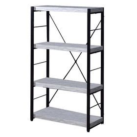 Benjara BM209632 Industrial Bookshelf with 4 Shelves and Open Metal Frame, White and Black