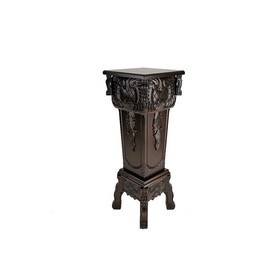Benjara BM210128 Elegantly Engraved Wooden Frame Pedestal Stand, Dark Brown