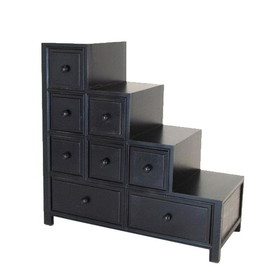 Benjara BM210158 Wooden Frame Reversible Step Chest with 8 Drawers, Antique Black