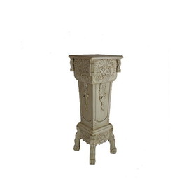 Benjara BM210161 Elegantly Engraved Wooden Frame Pedestal Stand, White