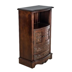Benjara BM210166 Engraved Wooden Frame Storage Cabinet with 2 Drawers and 2 Doors, Brown
