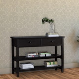 Benjara BM210173 Two Drawer Console Table with Two Open Shelves and Block Legs, Dark Brown