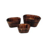 Benjara BM210383 Traditional Oval Shaped Wooden Planters with Narrow Bottom, Set of 3, Brown