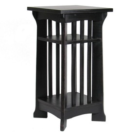Benjara BM210429 Wooden Pedestal Stand with Open Bottom Shelf, Antique Black